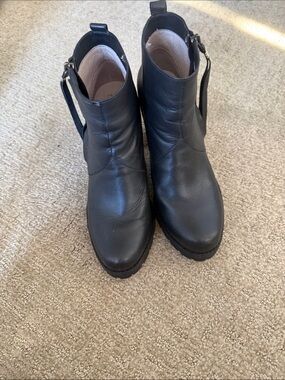 Classic Black Real Leather Ankle Booties with Side Zip